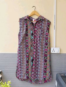 Vibrant Sleeveless Ethnic One Piece Dress (Women)