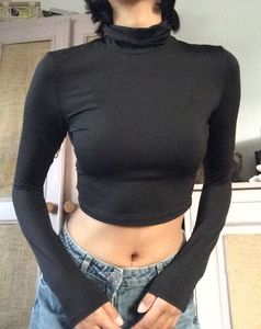 Chic Black Long Sleeve Turtleneck Crop Top