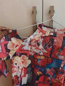 Vibrant Abstract Print Cold Shoulder Top