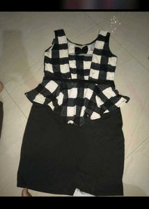 Chic Black &amp; White Gingham Peplum Dress