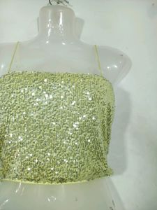 Lime Green Sequined Crop Top (Women's)
