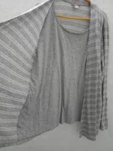 XXL Grey Striped Cardigan Tank Top