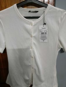 SHEIN White Ribbed Button-Up Top
