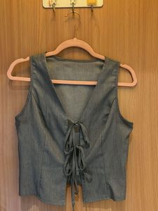 Grey Tie-Front Sleeveless Top/Vest