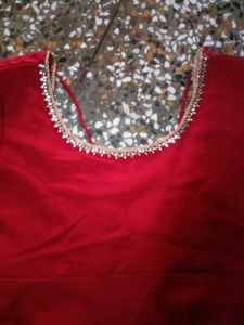 Red Anarkali Gown with Embellished Neckline