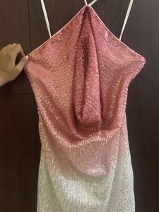 Pink &amp; White Sequin or Sequence Party Halter Dress