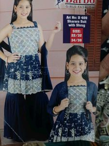 Embroidered Navy Blue shrara kurti