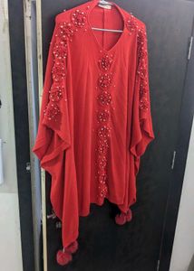 Red Beaded Kaftan Top