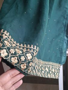 Beautiful Dark Green Kurta With Golden Embroidery