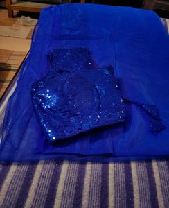Stunning Royal Blue Sequined Saree Blouse
