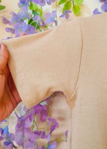 get freebies with  Beige Short Sleeve Top