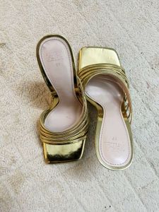 Zara Gold Strappy Heeled Sandals
