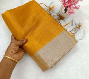 Vibrant Yellow tissue Saree