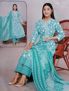 Teal White Floral Kurta Set