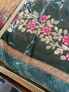 Elegant Green Embroidered Saree