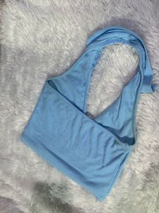 Cute Light Blue Collared Halter Top