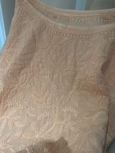 Peach Chikankari Pure Cotton Spaghetti Sleeve Kurt