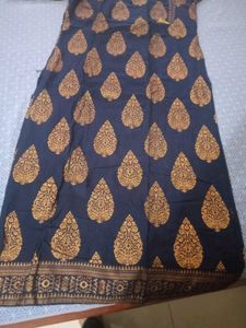 Elegant Navy Blue Kurta with Gold Print