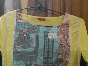 Yellow &amp; Grey Print Kurti