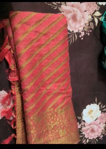 Elegant Red Printed Saree used once blouse availab