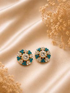 🩵 Turquoise  Blue and Clear Crystal Floral Studs