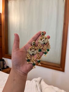Elegant Green Stone Jhumka Earrings