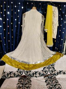 Yellow Striped Ethnic anarkali