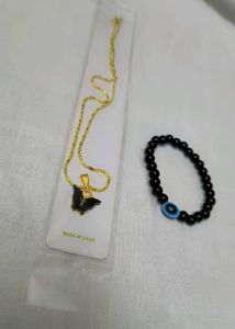 Butterfly Necklace + Evil Eye Bracelet Combo