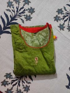 Green Embroidered Layered Kurta