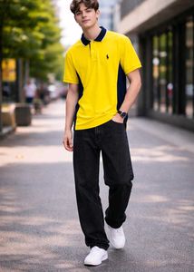 Yellow Polo Shirt with Navy Collar