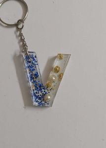 Letter A Keychain - Blue Glitter &amp; Pearls