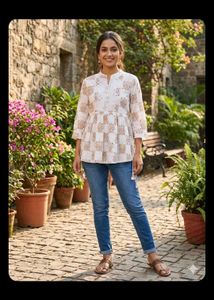 Chic White & Brown Printed Kurta