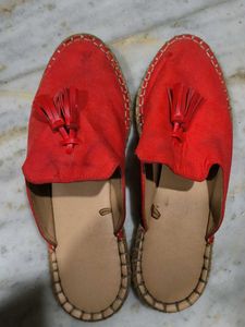 Red Espadrille Flats with Tassel Detail