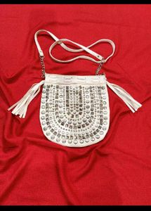 White Studded Fringe Crossbody Bag