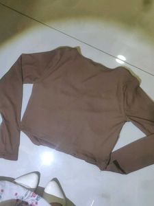Brown Long Sleeve Corset Top