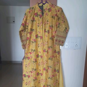 Embroidered Yellow Long Jacket and gown