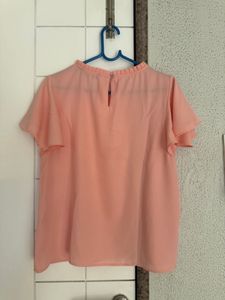 Chic Peach Ruffled Neck Top