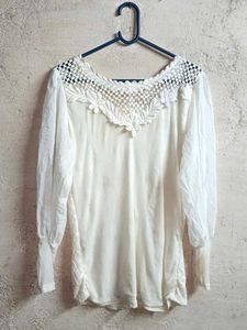 Elegant White Lace &amp; Embellished Top