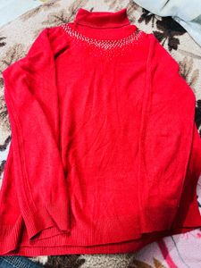 Red Embellished Turtleneck Sweater
