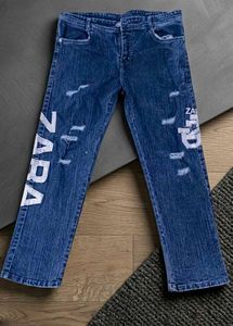 Used Zara Print Blue Straight Fit Jeans