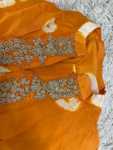 Vibrant Orange Tie-Dye Kurti Set