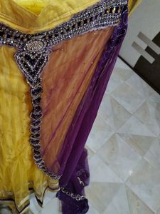 yellow and purple beautiful lehnga