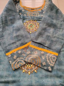 Embellished Teal Kurta XXL