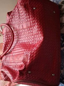 Chic Red Woven Travel Duffle Bag