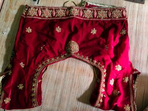 Exquisite Red Velvet Lehenga with Golden Embroider