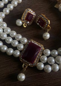Ethnic Pearl Choker/necklace With Earrings