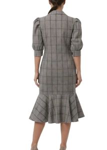 Korean Plaid Double-Breasted Midi Dress