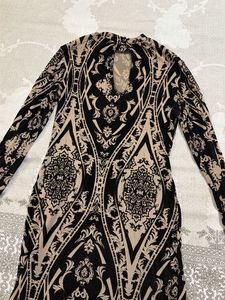 Elegant Patterned Mock Neck Dress
