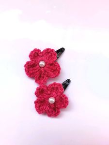 Crocheted Flower Hair Clips with Pearls
