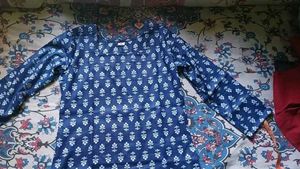 Stylish Blue Printed Kurta with White Palazzos